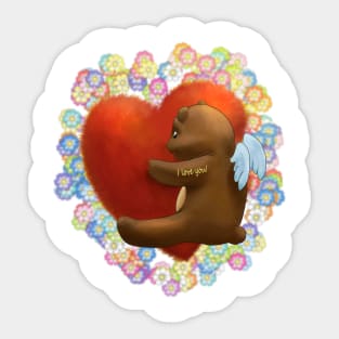 Heart hugging bear, i love you. Sticker